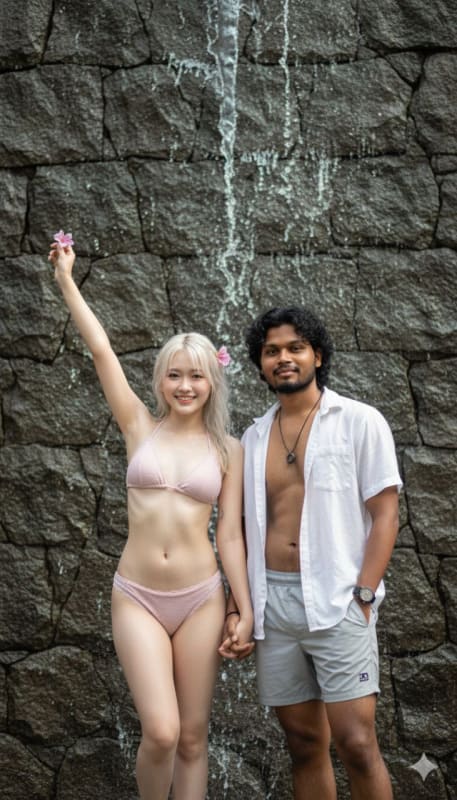Couple by Cascading Waterfall Wall thumbnail 2