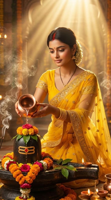 Devotional Indian Woman Offering Jal to Shivling thumbnail 3