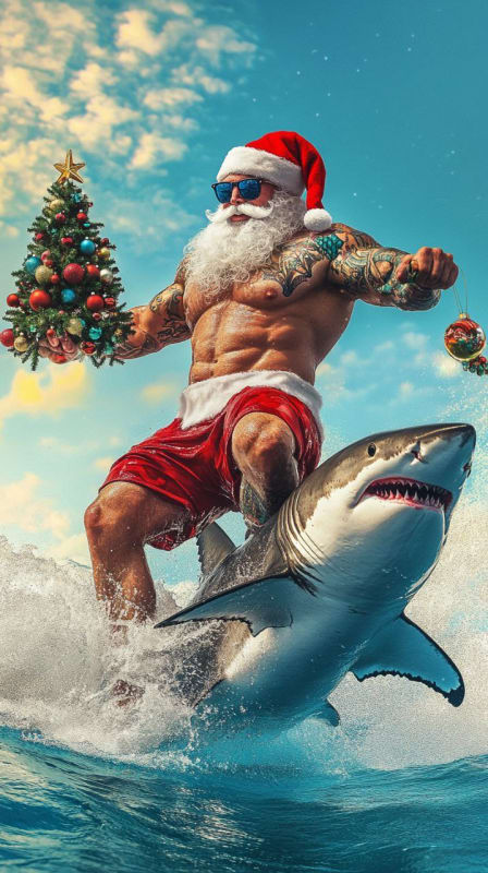 Muscular Santa Claus Rides Shark: Christmas in the Caribbean thumbnail 3