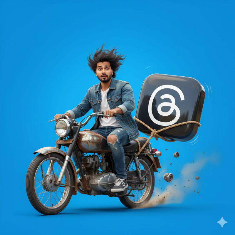 Vintage Motorcycle Ride with Meta Threads App Icon Passenger - view 1