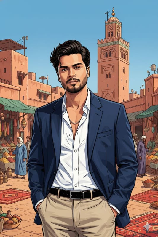 Grand Theft Auto Style Character Illustration in Moroccan Market - view 1