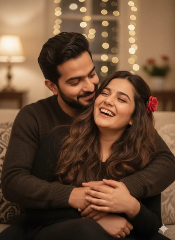 Romantic Couple Portrait Photography: Warm Indoor Lighting thumbnail 2