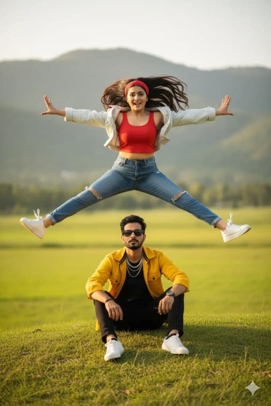 Dynamic Dance Duo in Nature: Stylish Fashion Editorial thumbnail 2