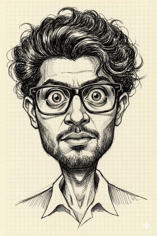 Expressive Caricature Pen and Ink Drawing of a Disheveled Man thumbnail 2