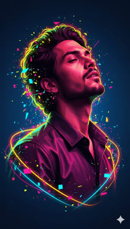 Neon Synthwave Disintegration Portrait - view 1