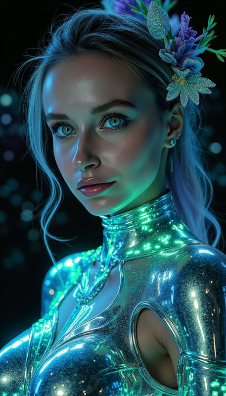 Cosmic Bio-Cyber Virus Queen Portrait: Surreal AI Art Prompt thumbnail 2