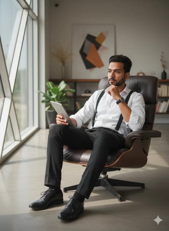 Stylish Man with Tablet in Modern Interior - Photography Prompt thumbnail 2