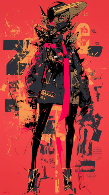 Retro-Futuristic Cyborg Fashionista Ink Drawing thumbnail 4
