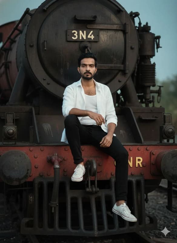 Cinematic Portrait on a Train Engine at Dusk thumbnail 2