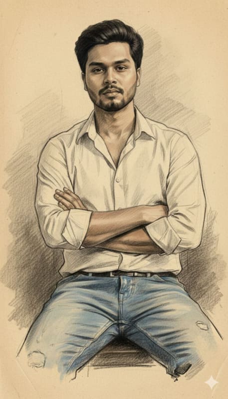 Realistic Charcoal Sketch of Aman on Vintage Paper - view 1