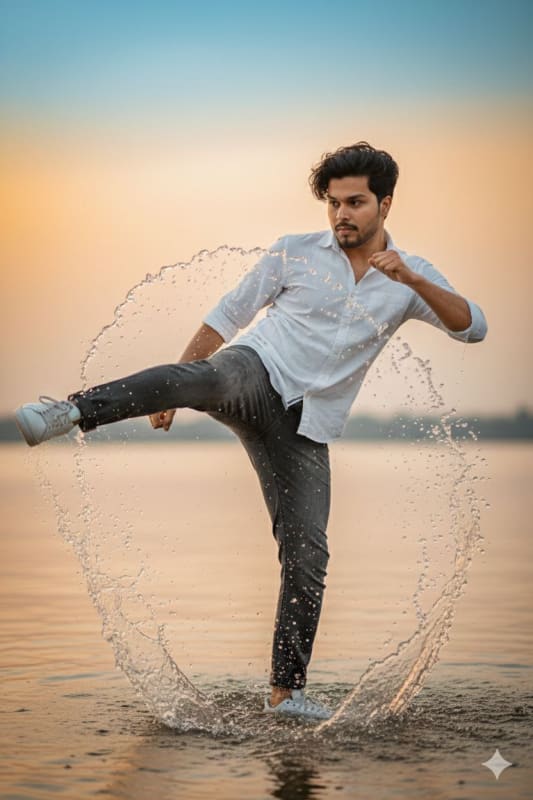 Dynamic Water Kick Photography: Handsome Man in Action thumbnail 2
