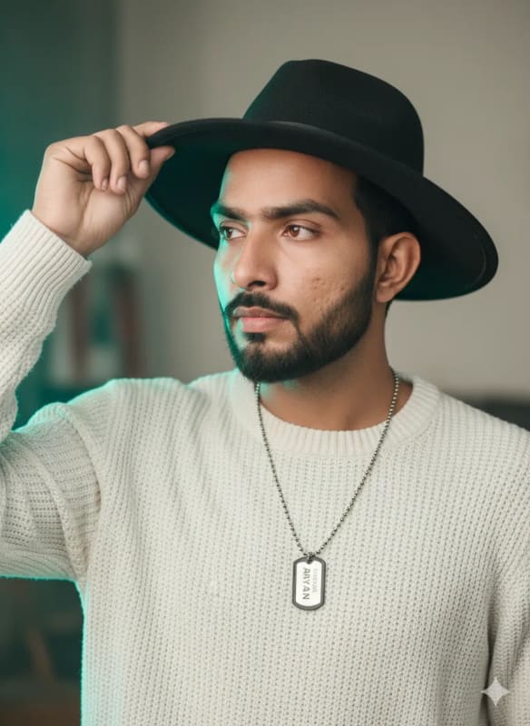 Stylish Young Man Portrait with Black Hat - view 1