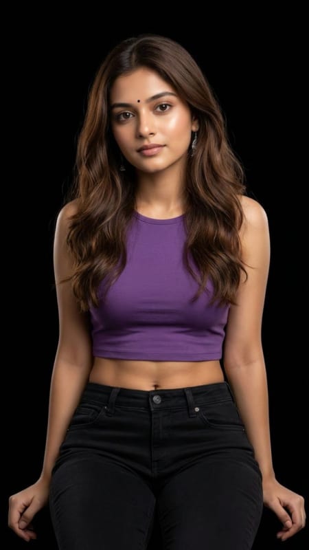 Realistic Studio Portrait: Woman in Purple Crop Top thumbnail 3