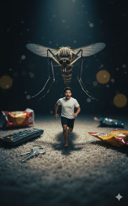 Surreal Child Escape: Cinematic Dreamscape with Giant Mosquito - view 1