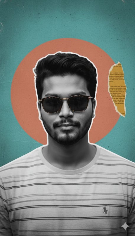 Striking Black & White Portrait with Retro Collage Elements thumbnail 2