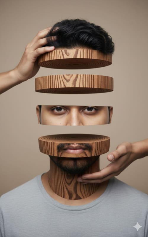 Surreal Sliced Portrait: Hyperrealistic AI Art Prompt - view 1