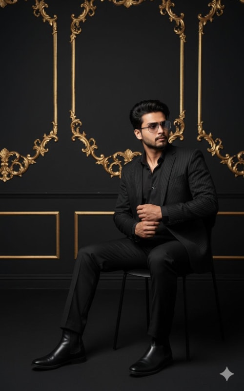 Elegant Portrait of a Man in Black with Baroque Accents - view 1