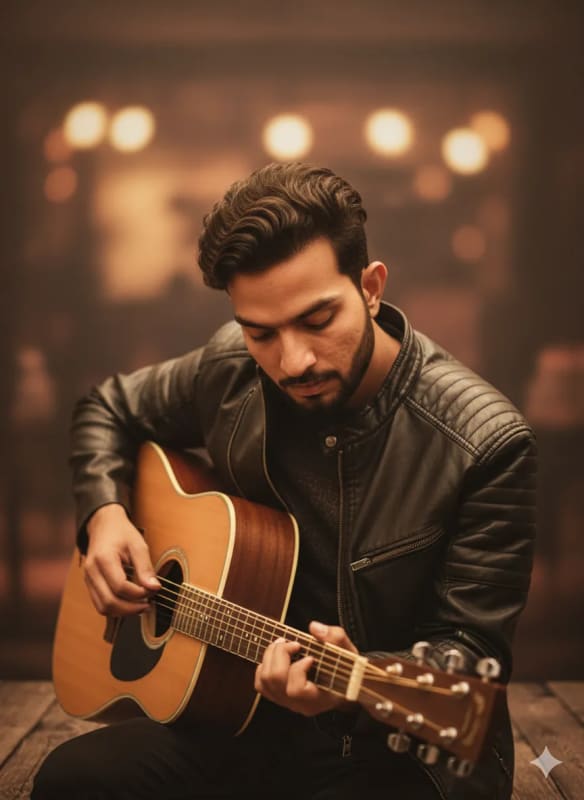 Acoustic Guitar Player Portrait - Warm and Cozy Vibe - view 1