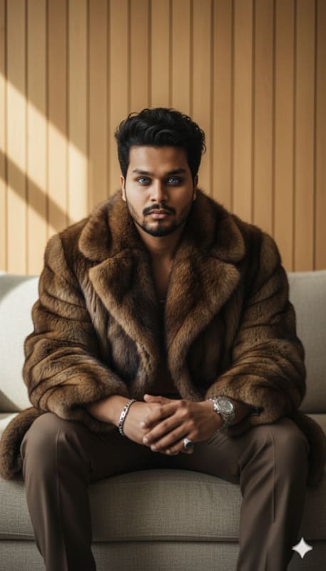 Cinematic Luxury Fashion Portrait: Man in Fur Coat thumbnail 2