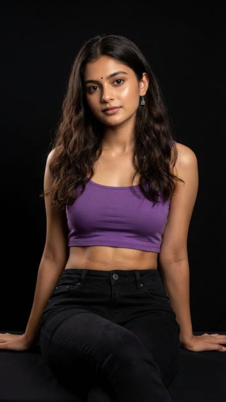 Realistic Studio Portrait: Woman in Purple Crop Top thumbnail 2