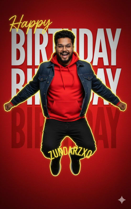 Vibrant Birthday Portrait: Red and Yellow Editorial Poster thumbnail 3