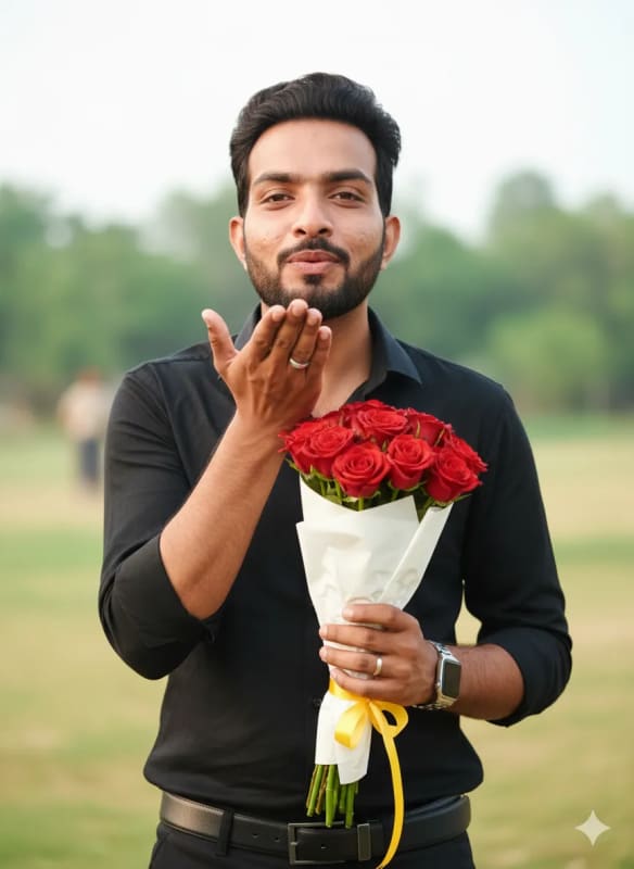 Romantic Man with Roses: A Heartfelt AI Image Prompt - view 1