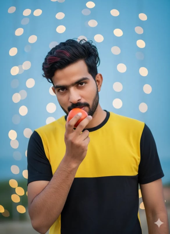 Ultra-Realistic Portrait of a Stylish Young Man Eating an Apple thumbnail 2