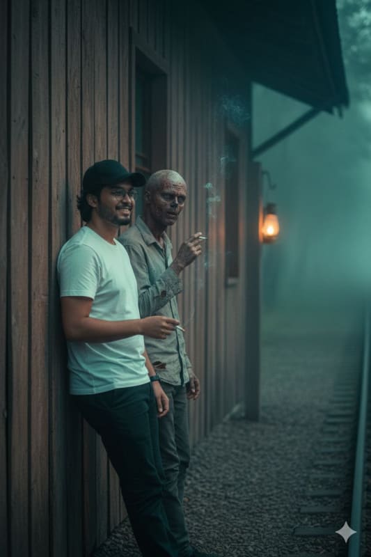 Man and Zombie Chess Game in Misty Forest: Photorealistic Scene - view 1
