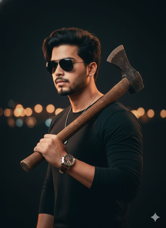 South Asian Man with Axe Portrait - Cinematic Style - view 1
