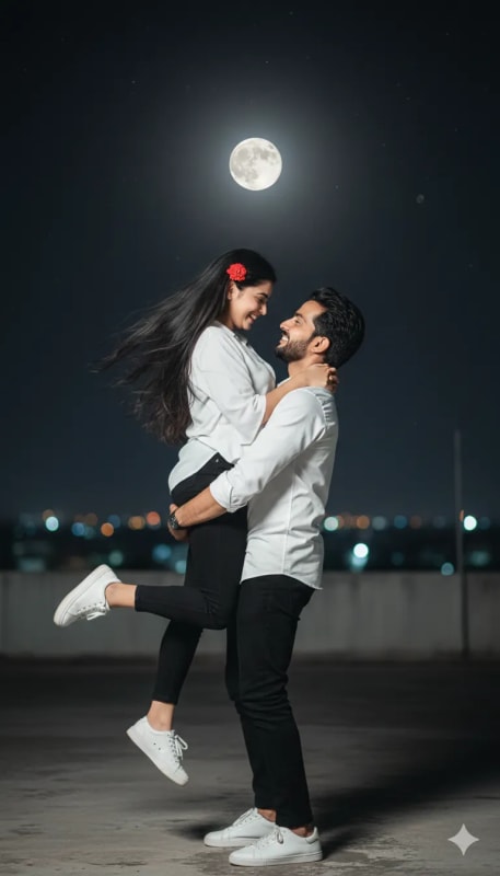 Romantic Rooftop Portrait Under Moonlight thumbnail 2