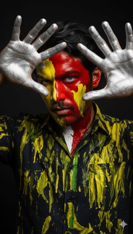 Vibrant Paint-Covered Portrait - view 1