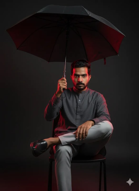 Dramatic Portrait of a Young Man with Umbrella thumbnail 2