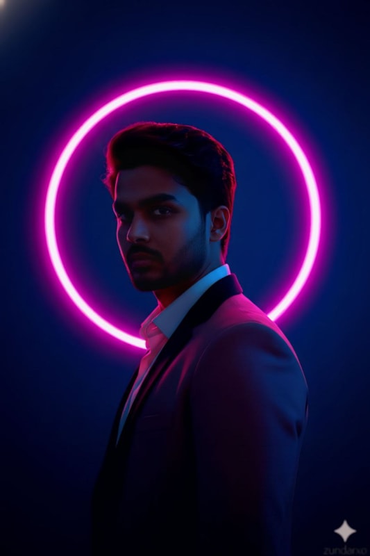 Neon-Lit Futuristic Fashion Portrait of Male Model thumbnail 4