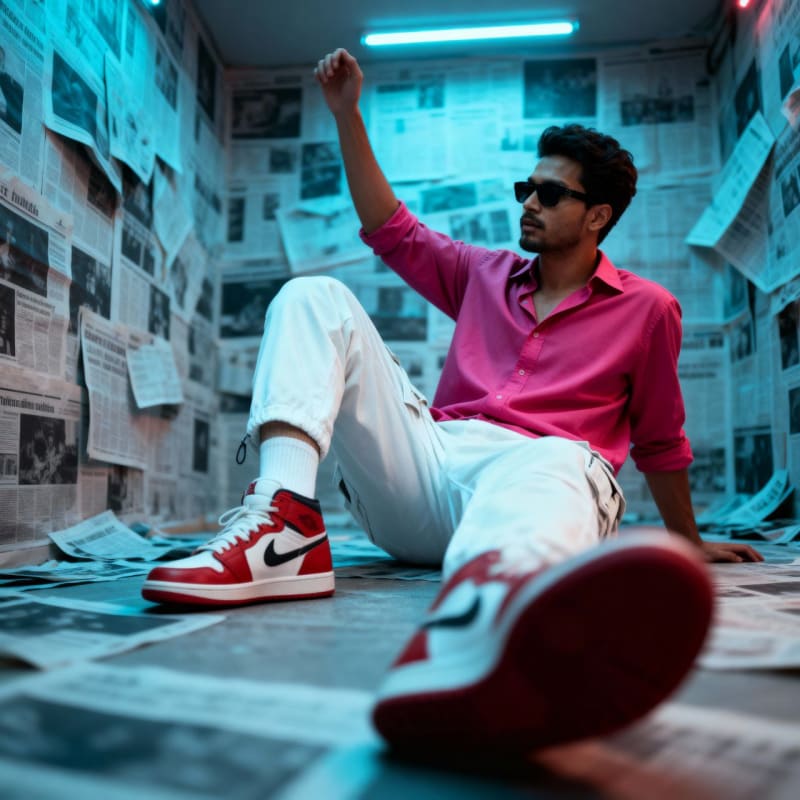 Cinematic Editorial Portrait with Newspaper Background thumbnail 2