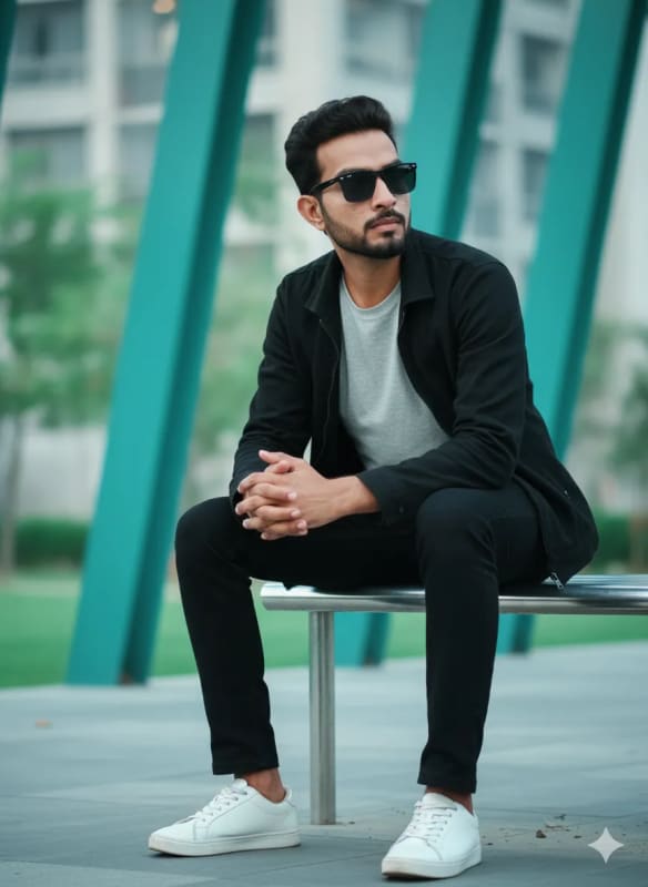 Stylish Urban Portrait of a Young Man on a Bench - view 1