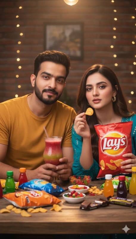 Stylish Couple Editorial Portrait with Junk Food - view 1