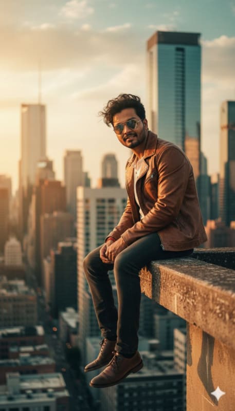 Cinematic Urban Rooftop Portrait Golden Hour - view 1