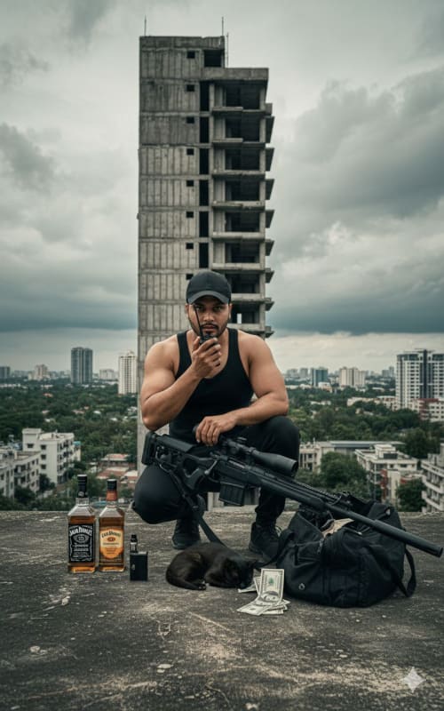 Urban Sniper on Rooftop with Cat: Cinematic Realism - view 1