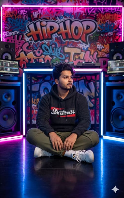 Urban Streetwear Fashion Photography with Neon Lights - view 1