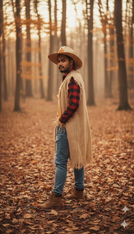 Ultra-Realistic Scarecrow Portrait in Autumn Forest - view 1