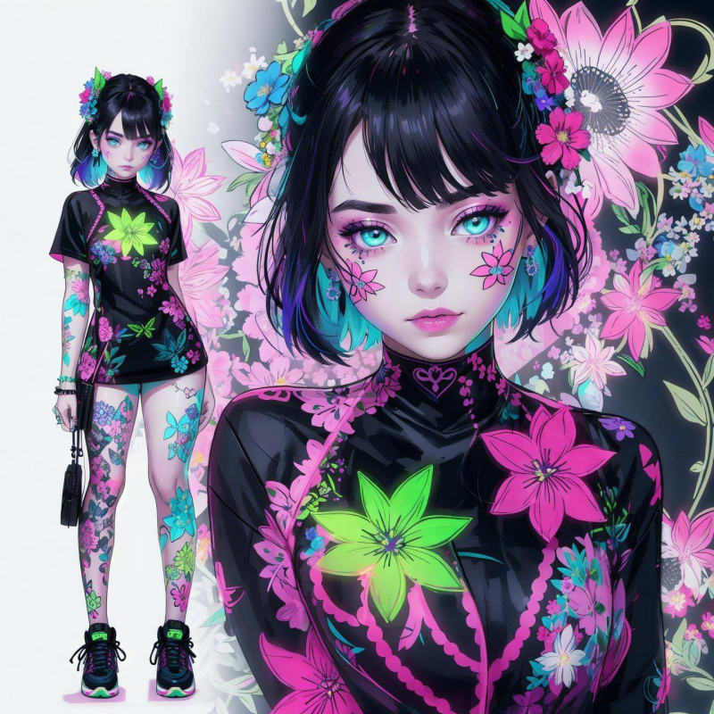 Neon Tattooed Woman Portrait: Hyperrealistic Body Art thumbnail 4