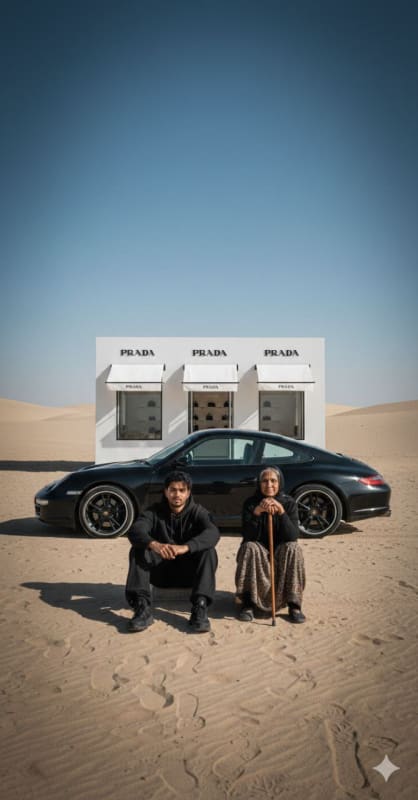 Minimalist Prada Desert Photo with Porsche 911 - view 1