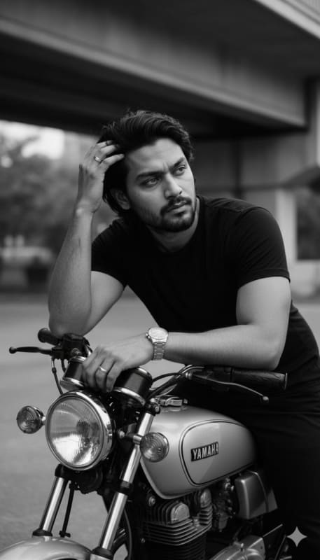 Moody B&W Motorcycle Portrait thumbnail 2