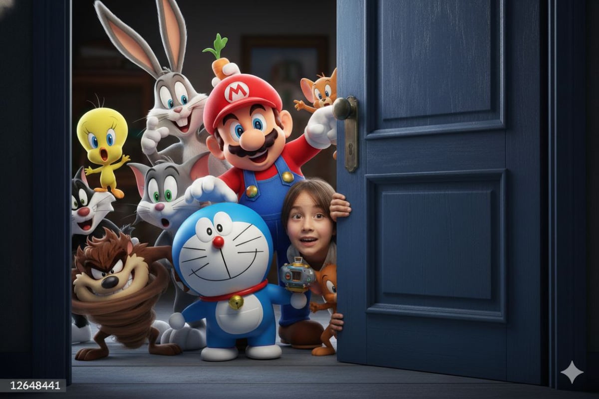 Child & Cartoon Friends Peeking thumbnail 2