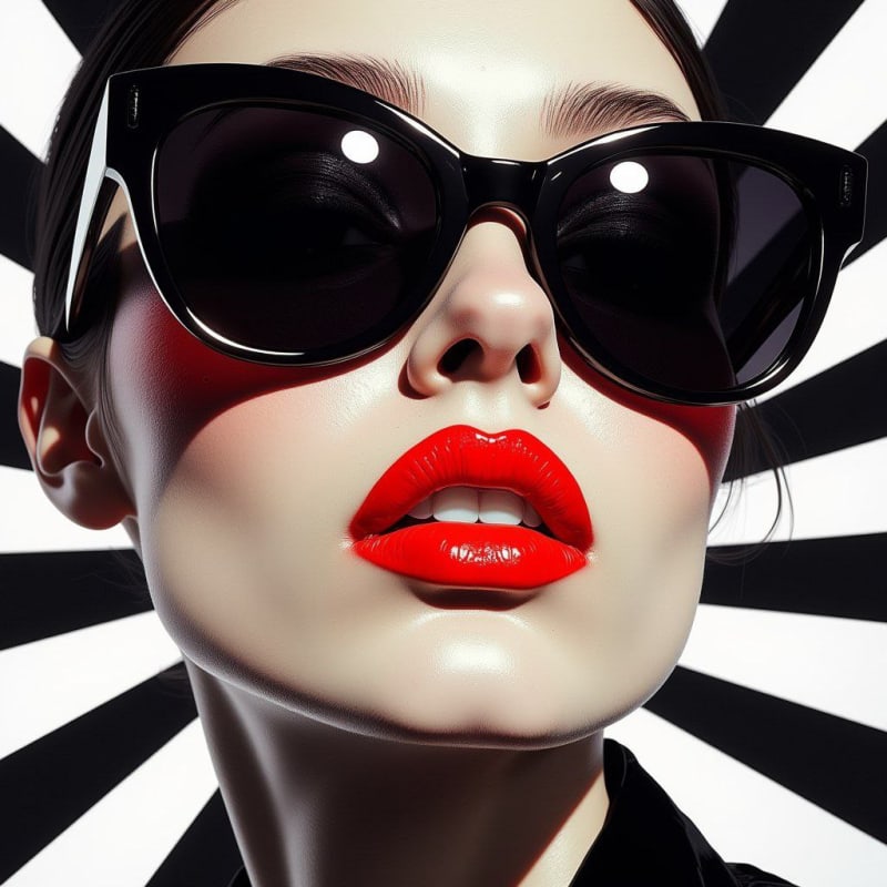 Scarlet Neon Lipstick: 80s Retro-Futurism Digital Art - view 1