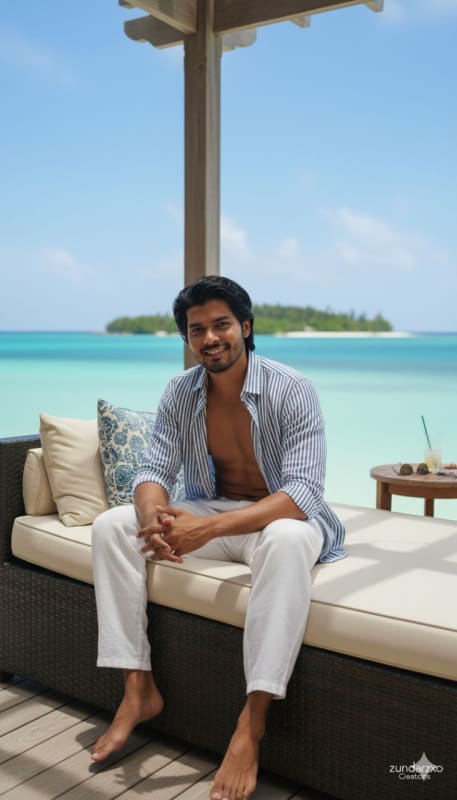 Luxury Seaside Resort Portrait - Young Man Lounging thumbnail 5