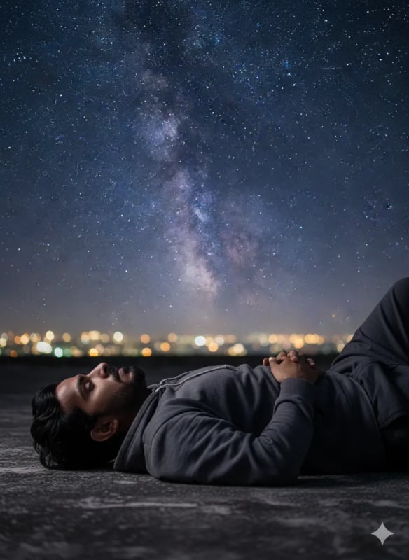 Night Sky Rooftop Portrait: Cinematic Dreamscape - view 1