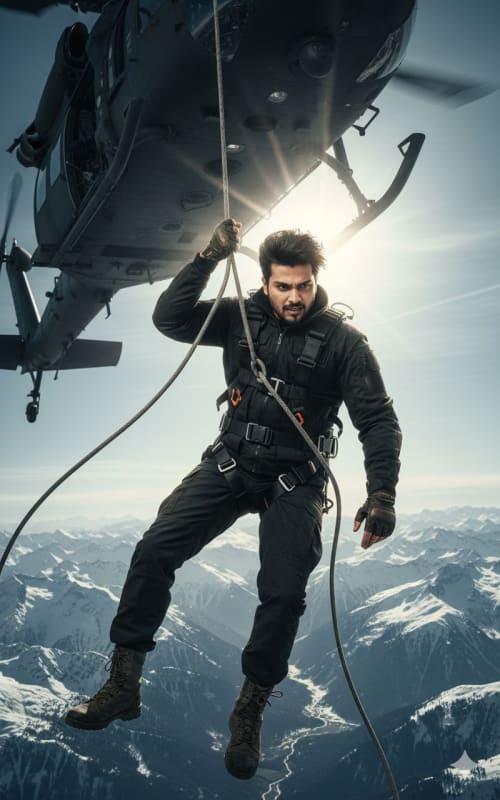 Ajoy Mazumder's Helicopter Stunt: Hyper-Realistic Action Photo - view 1