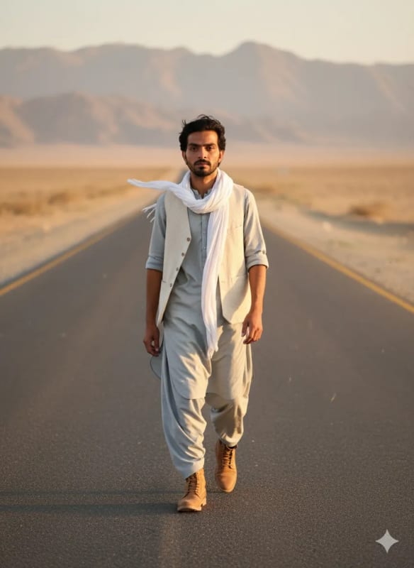 Stylish Man on Desert Road: Cinematic Fashion Photography thumbnail 2