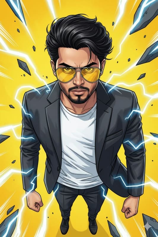 Dynamic Illustration of Man with Electric Energy - view 1